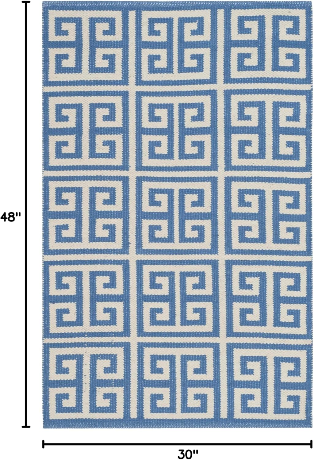 SAFAVIEH Montauk Collection Accent Rug - 2'6" x 4', Handmade Blue & Ivory Greek Key Cotton for High Traffic Areas
