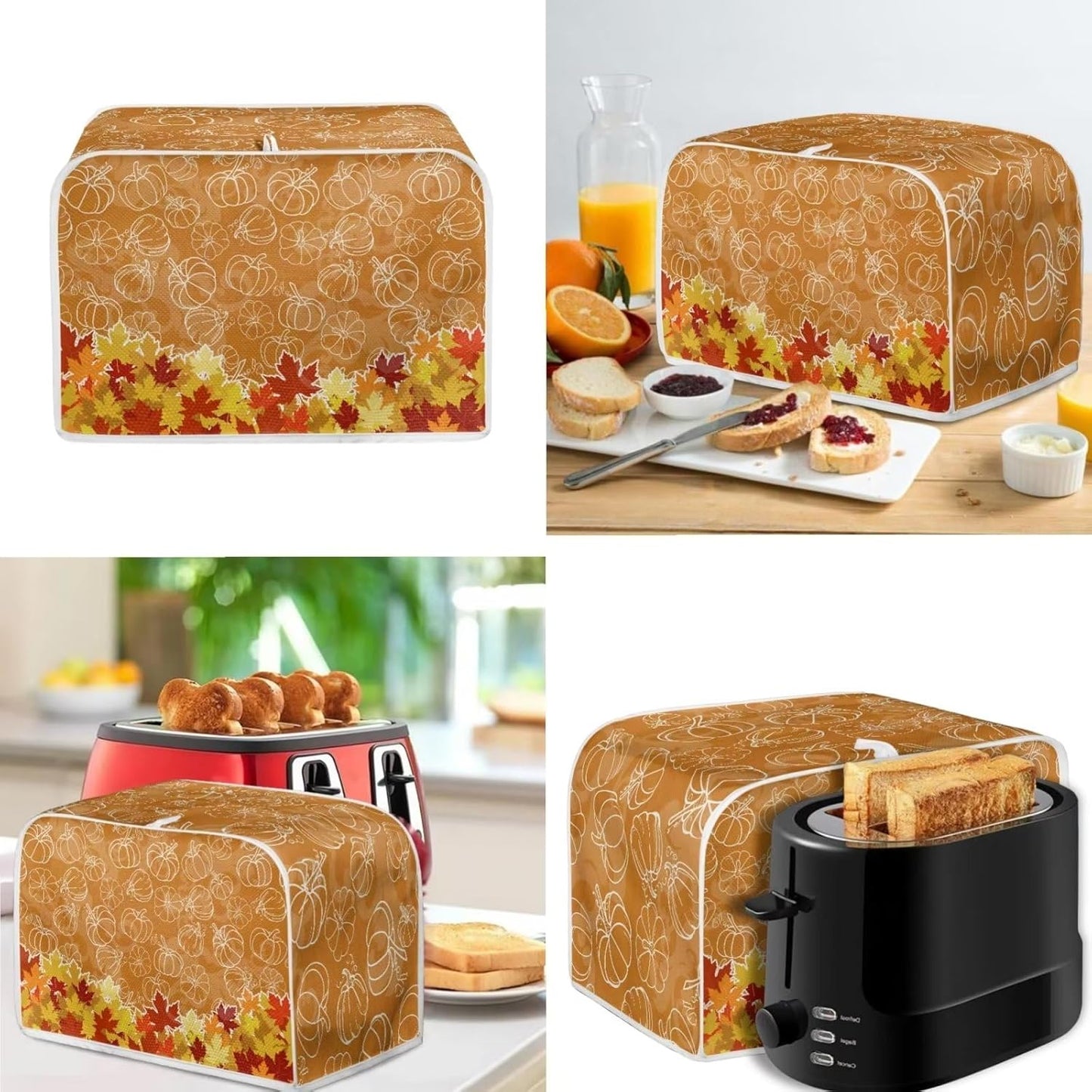 Maple Leaf 4 Slice Toaster Covers, Small Kitchen Appliance Dustproof Blender Cover for Thanksgiving Decor