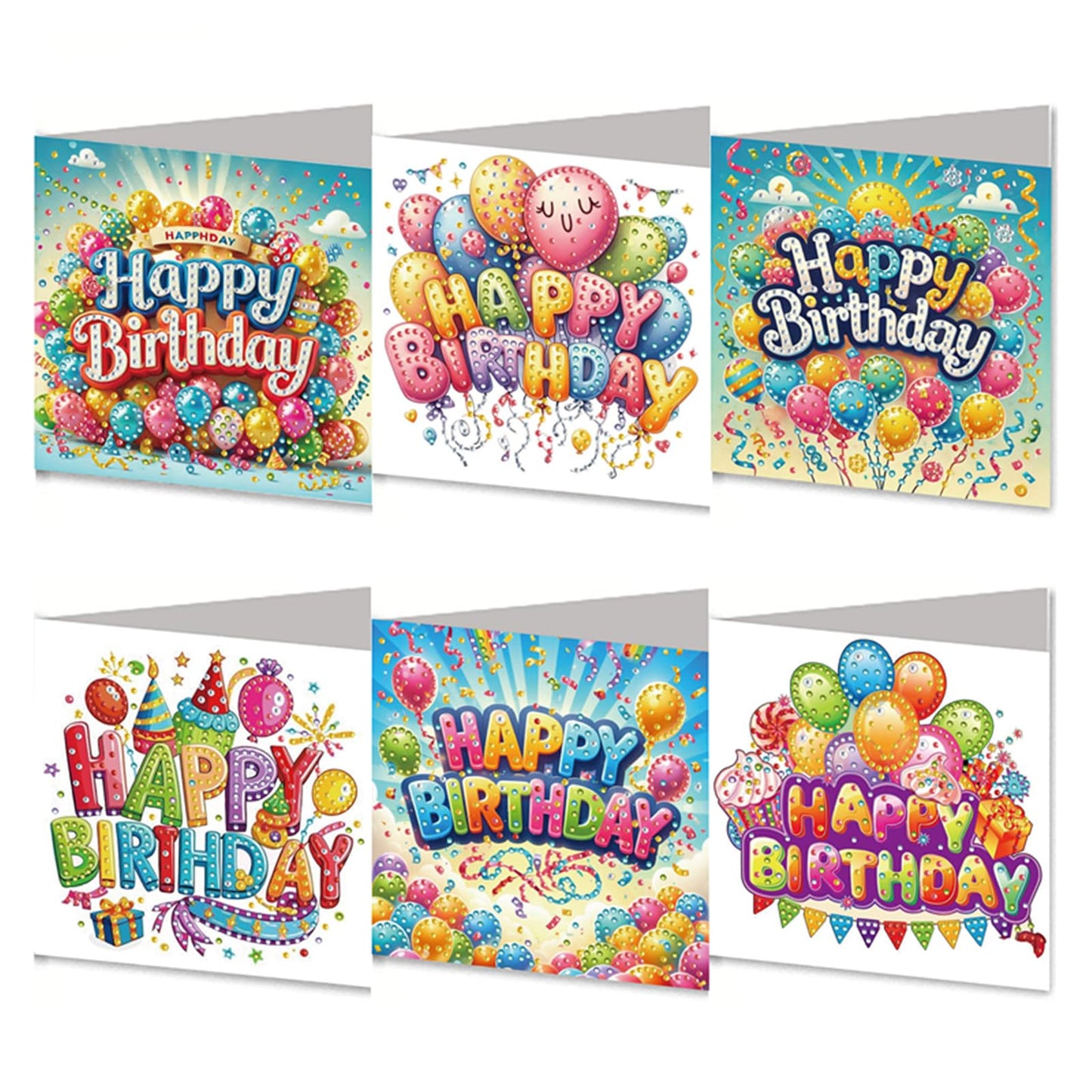 MaiYiYi 6 Pack DIY Happy Birthday Diamond Art Birthday Greeting Cards, Balloon Diamond Painting Greeting Cards, Birthday Wishes Diamond Art Card for Family Friends Birthday