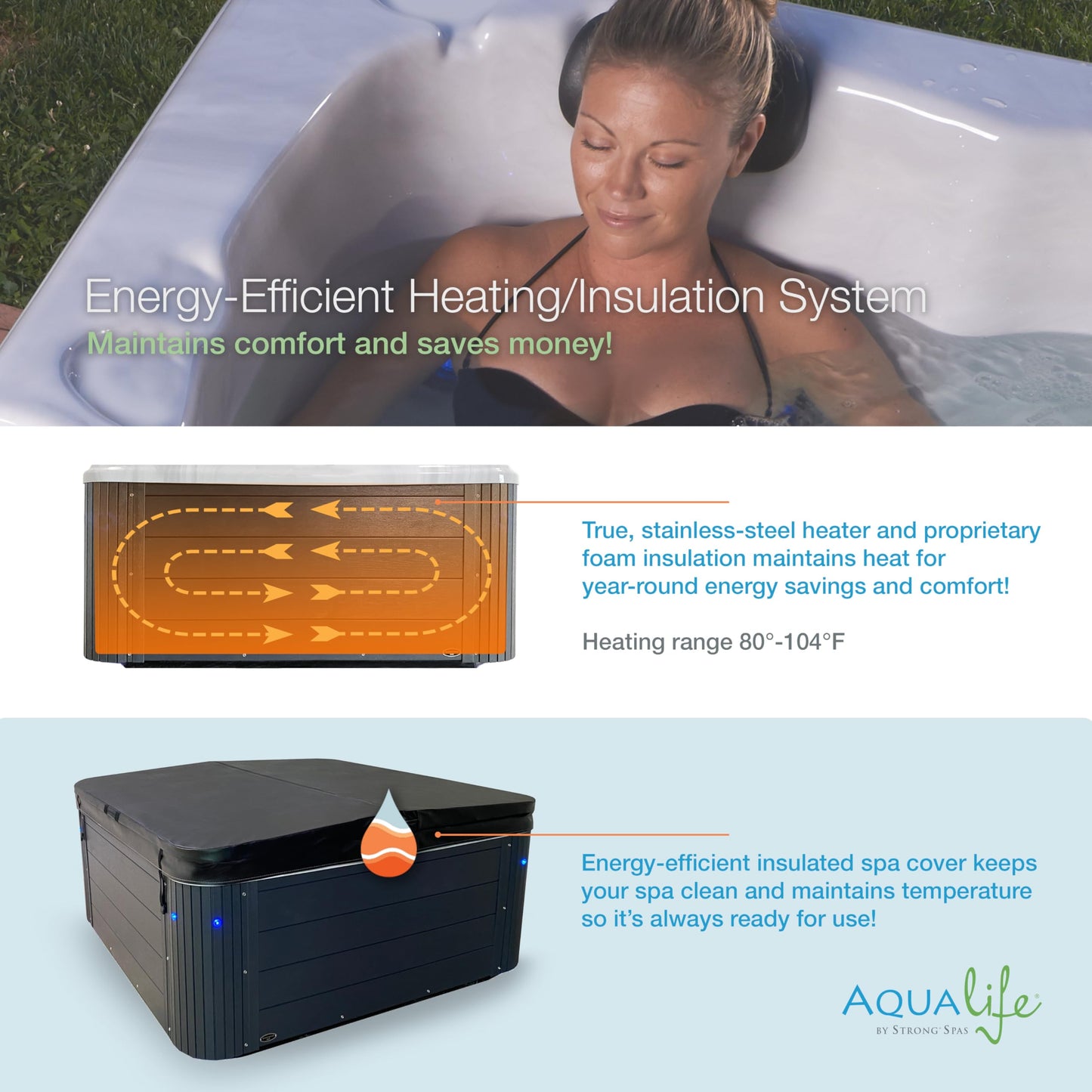 Insight Outdoor Hot Tub, 7-Person 34-Jet, 86-Port Non-Lounger Acrylic Spas with Ice Bucket by Aqualife by Strong Spas