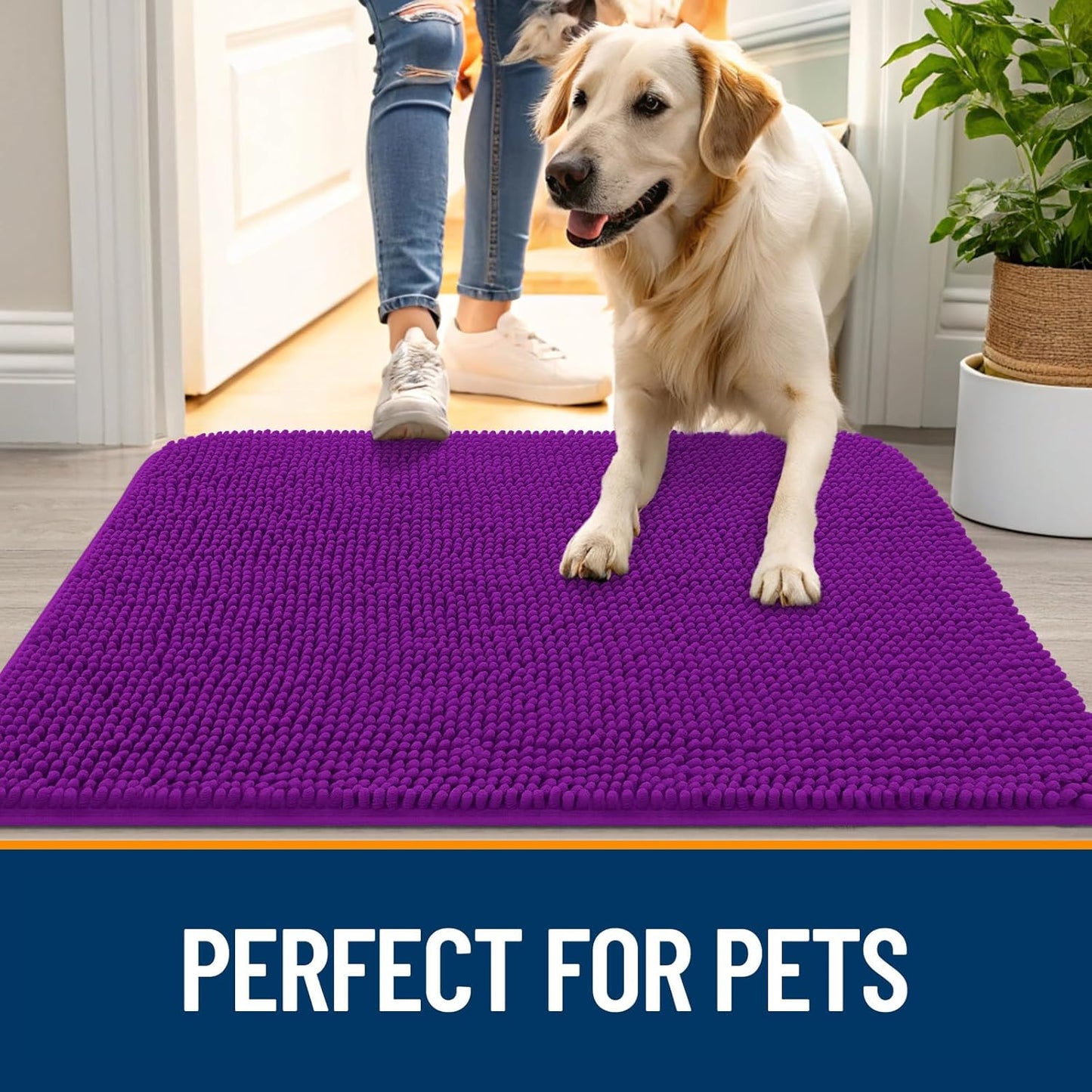 OLANLY Dog Door Mat - Absorbent Non-Slip Mud Mat for Indoor Use | Quick Dry Chenille, 50x30, Purple