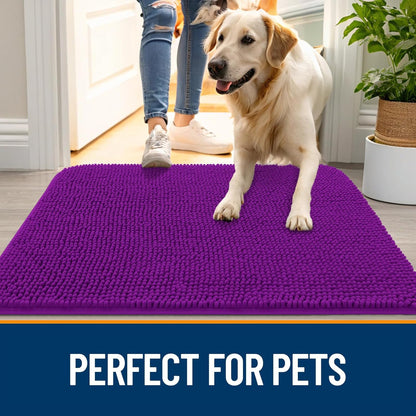 OLANLY Dog Door Mat - Absorbent Non-Slip Mud Mat for Indoor Use | Quick Dry Chenille, 50x30, Purple