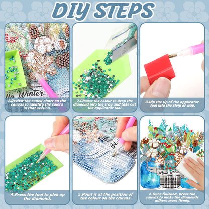 Chitidr 6 Pcs Seasonal Diamond Art Kits Diamond Art Flower Hanging Signs Diamond Art Kits for Adults Diamond Art Ornaments Winter Christmas Diamond Kits for Summer Fall Wall Door Decoration