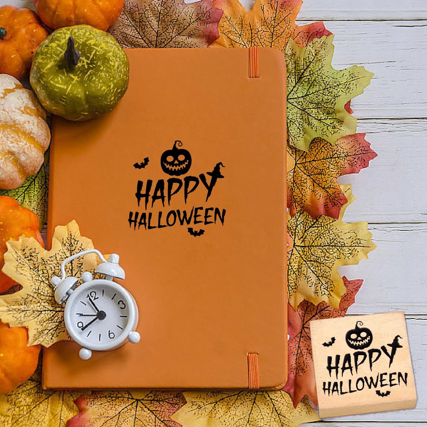CRASPIRE 3 Inch Halloween Wooden Rubber Stamps Wood Stamp Reusable Word Seals Decorative Journaling Invitation Seals for Scrapbooking Journal Party Card Making DIY Letter Craft