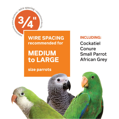 Prevue Pet Products Dome Top Bird Cage - Powder‑Coated Steel Cage with Wheels, Push Button Locks, Seed Guards and Perch, Ideal for Cockatiels, and All Small-Medium Sized Birds - Chalk White