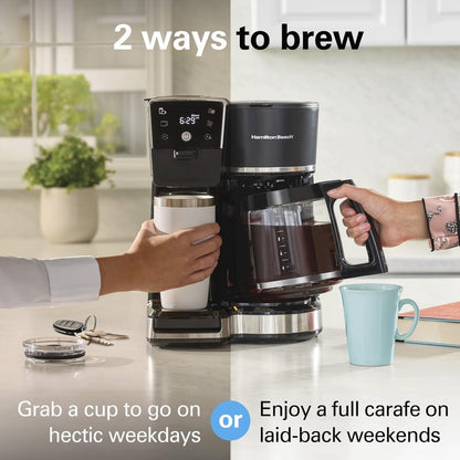Hamilton Beach 2-Way 12 Cup Programmable Drip Hot and Iced Coffee Maker & Single Serve Coffee Machine, AquaFlow Showerhead, Glass Carafe, Auto Pause and Pour, Black (47500J)
