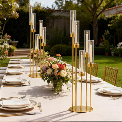 35in 1 Set Gold Candelabra Candle Centerpieces for Tables Candlesticks Holder Wedding Centerpieces Table Decorations Acrylic lampshade Fit 0.9" LED Candle