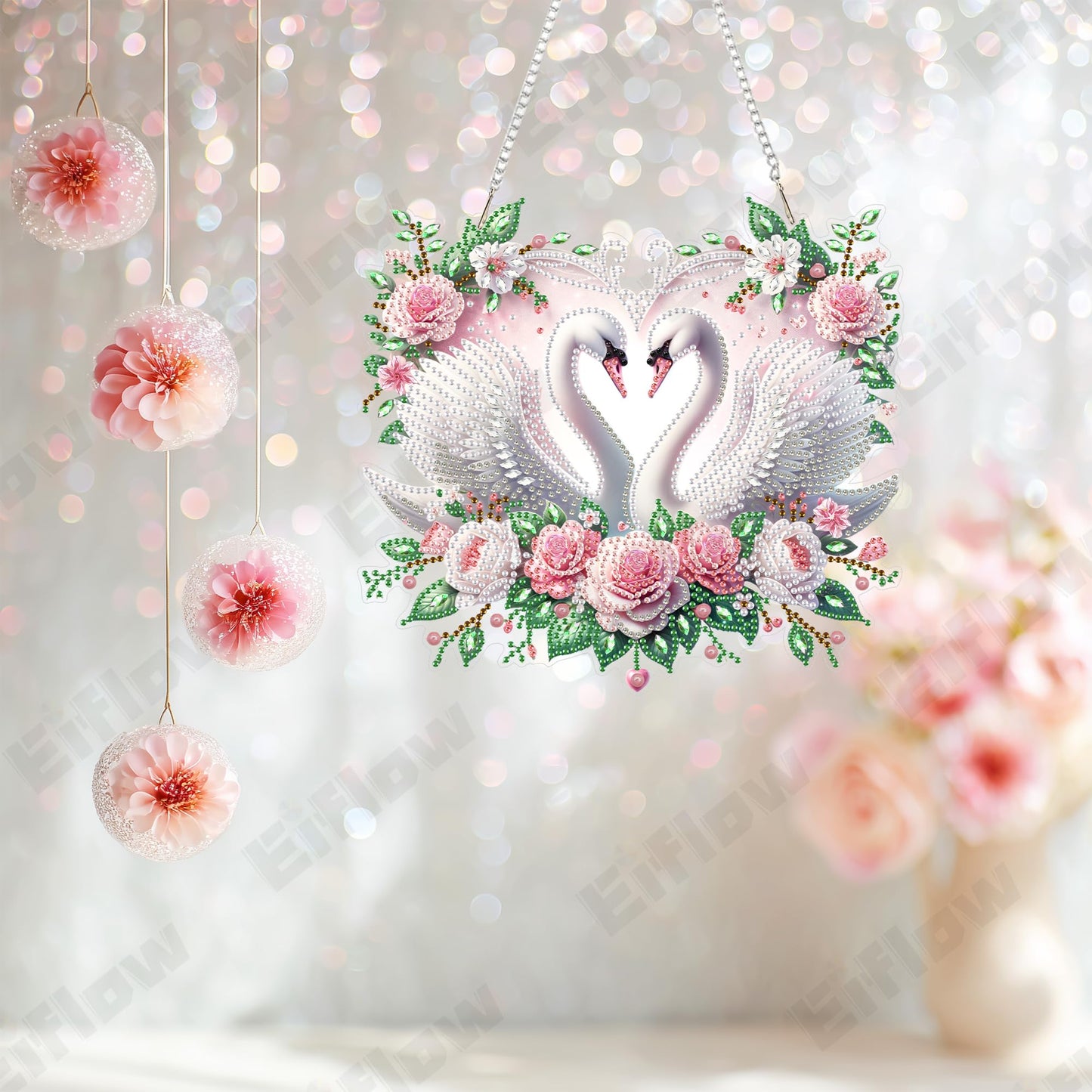 Eiflow Acrylic Diamond Art Hanging Kit for Adults Love, DIY Diamonds Painting Door Hanger Board Kit, Special Crystal Diamond Art Painting Pendant Ornament (Swans)