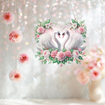 Eiflow Acrylic Diamond Art Hanging Kit for Adults Love, DIY Diamonds Painting Door Hanger Board Kit, Special Crystal Diamond Art Painting Pendant Ornament (Swans)