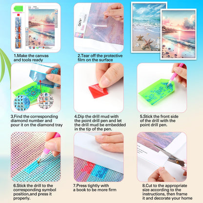 Frienda 6 Pcs Diamond Painting Kits 12 x 16 Inch DIY 5D Abstract Landscapes Diamond Art Full Round Drill Crafts for Adults Youth Beginners Numbers for Home Wall Decor Gifts (Pink Ocean)