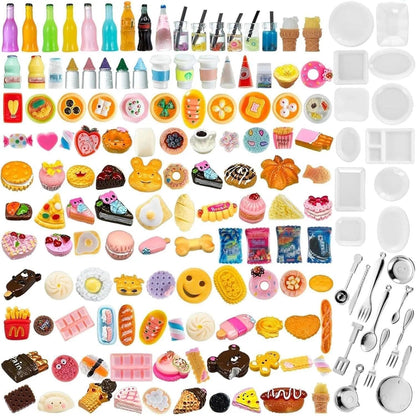 150 Pcs Miniature Food Drinks Bottle Toys Mixed for Dollhouse Kitchen Accessories Mini Play Fake Resin Pretend Game Party Tableware 1/12 Doll House Bread Cake Models Micro