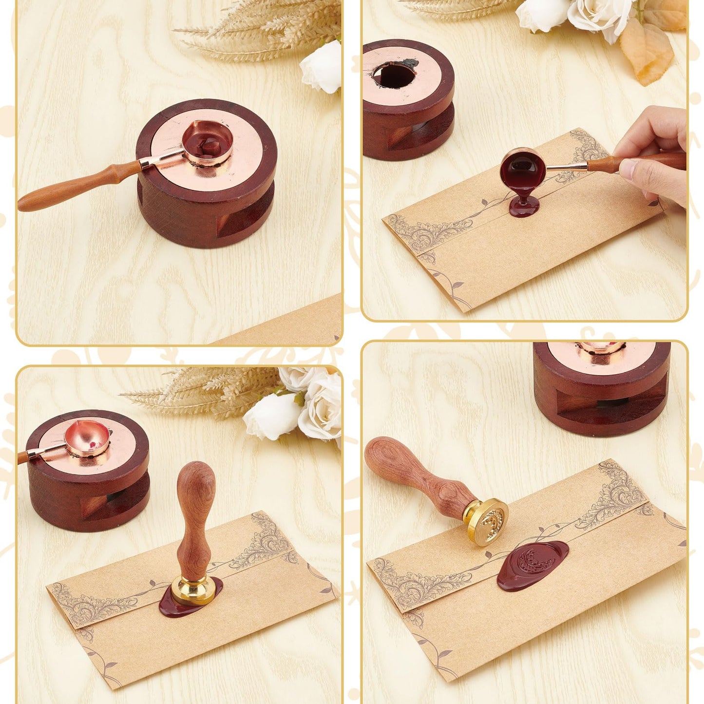 CRASPIRE 7Pcs Merry Christmas Wax Seal Stamp Set Sealing 6 Styles Stamps 25mm Heads+1Pc Wood Handle Snowflake Santa Claus Pinecones Deer for Xmas Party Envelope Invitation Cards Gift Wrapping Crafts