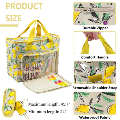 Mdoker Knitting Bags and Totes Organizers Large Crochet Bag Lightweight Yarn Bags for Travel Yarn Storage Organizers for Crochet Hooks,Yarn,Knitting & Crochet Supplies (Yellow Lemon)