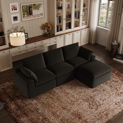 Novilla 104.3" Modular Cloud Couch, Modern Sectional Sofa with Smarts Coil® Support, Chenille Fabric, Upholstered Couch for Living Room Apartments Bedroom, No Assembly, 3 Seater + 1 Ottoman, Dark Grey