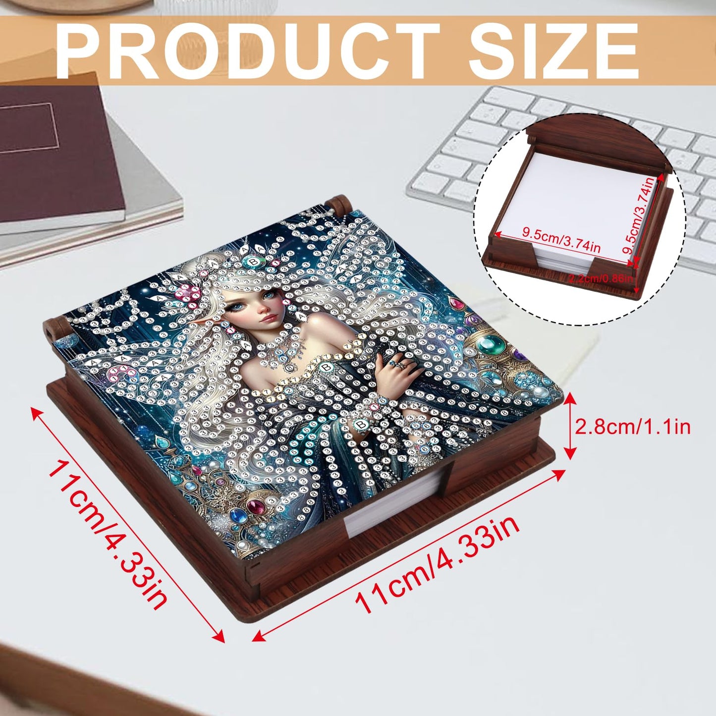 JISHSHAY Diamond Painting Note Box Fairy Diamond Art Sticky Note Holder Elf Gem Painting Notecard Box Gem Art Mosaic Kits for Adults Embroidery Kit Memo Pad Holder,Contains 160 Sheets of Paper