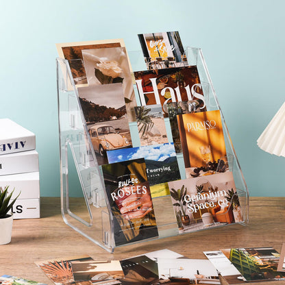 CELSOL Upgraded 5 Tier Acrylic Card Display Stand, Clear Display for Greeting Cards, Sports Cards, Postcards, Stickers & Brochures, Easy Snap-On, Increased Height & Thickness for Better Presentation