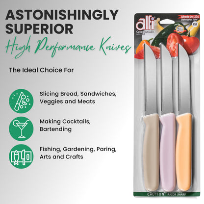 Alfi All-Purpose Knives Aerospace Precision Pointed Tip - Home And Kitchen Supplies - Serrated Steak Knives Set | Made in USA (Kiwi Green)