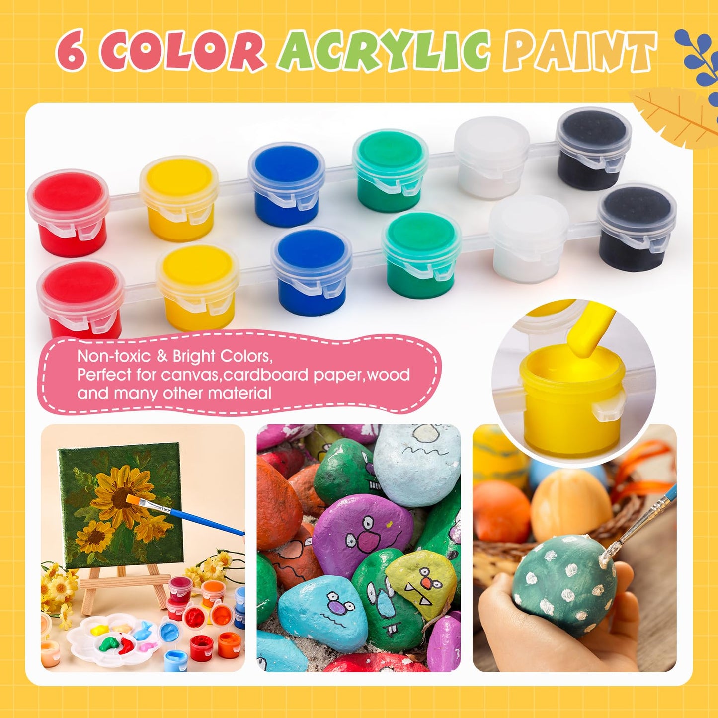 ESRICH 12 Set Mini Acrylic Paint Kit, Minis Stretched Canvas with Easel, Acrylic Paint Strips, Palettes, Painting Brushes, Mini Canvas and Easel Set for Kids Artists Beginner,Gift
