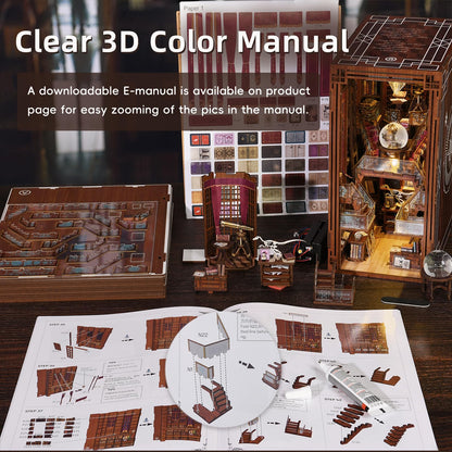 MiniCity Book Nook Kit, DIY Miniature Dollhouse Booknook Kit, 3D Wooden Puzzle Bookend Bookshelf Insert Decor with LED Light for Teens and Adults (Beyond Library)
