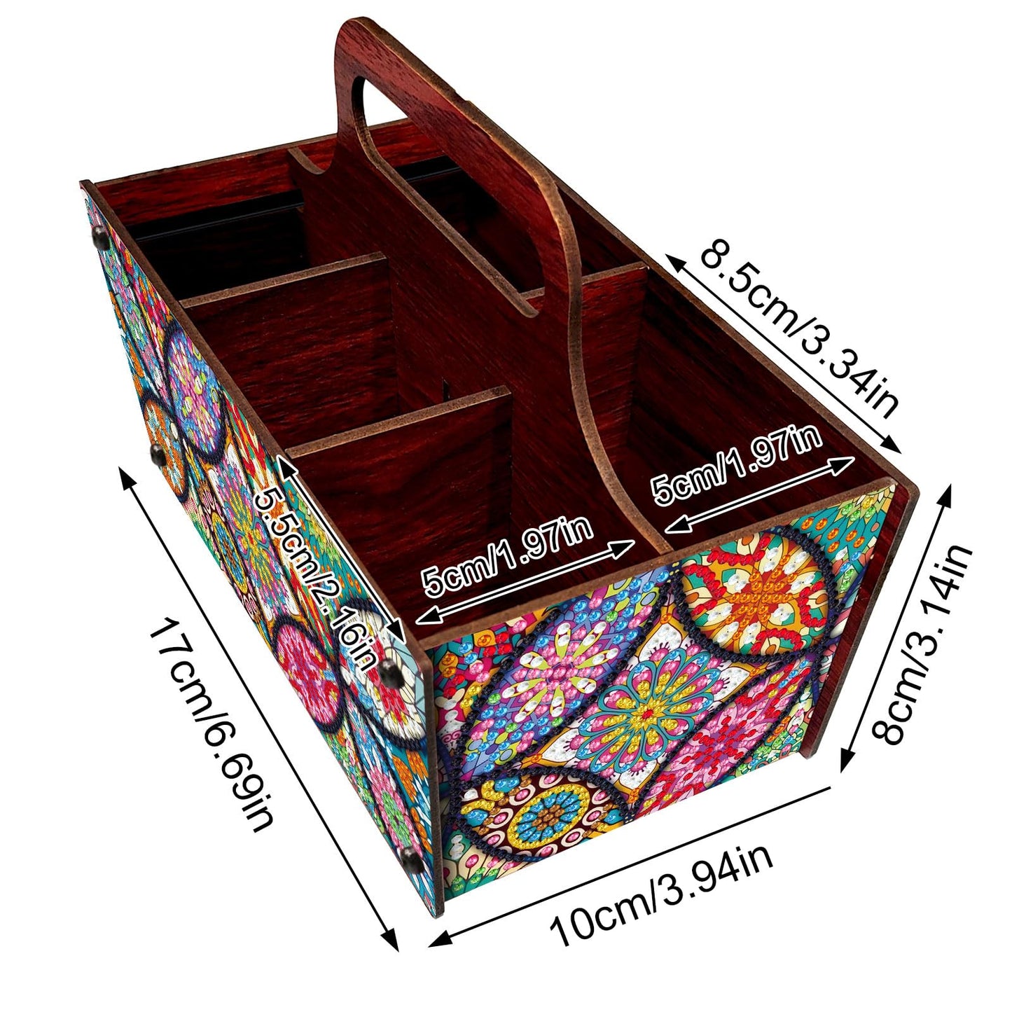 Xylzzuit Diamond Art Painting Multi-grid Storage Box with Handle Wooden DIY Assembly Tabletop Makeup Brushes Pens Desktop Craft Organizer Living Room Office Home (Mandala)