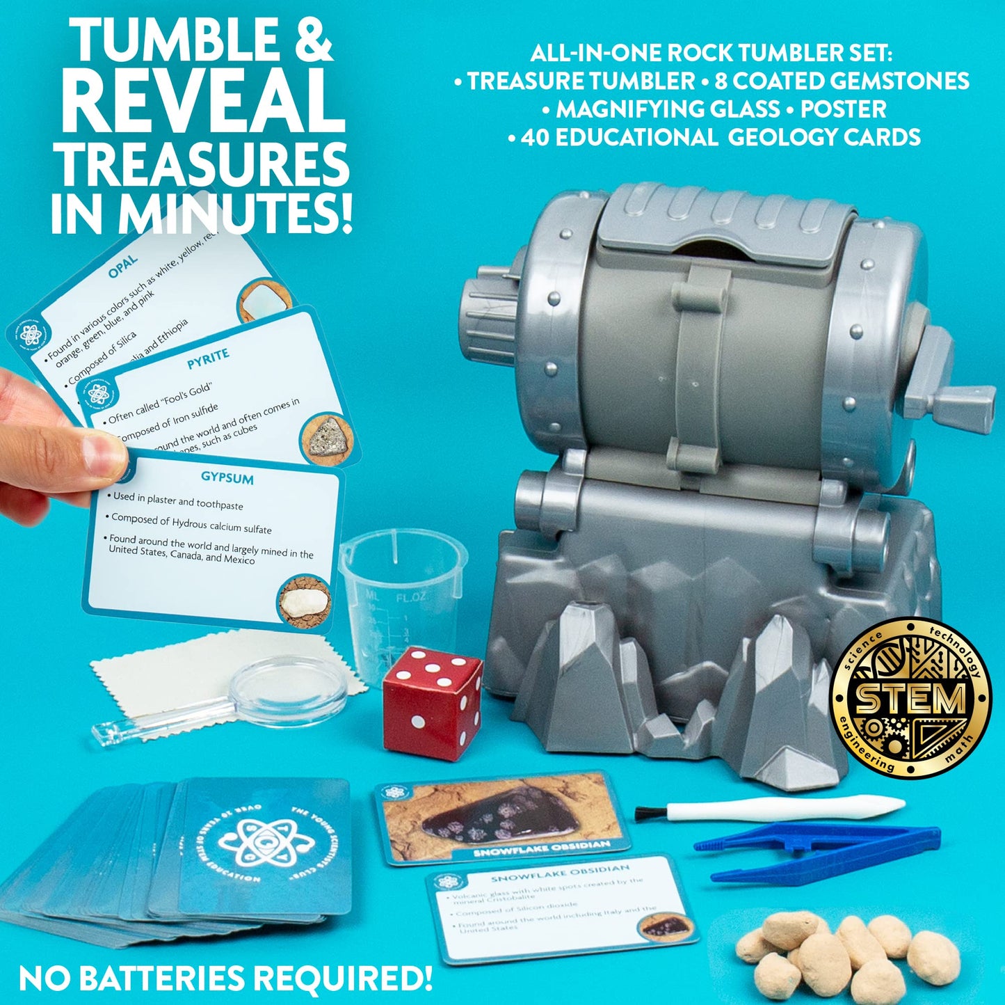 The Young Scientists Club Gemstone Treasures, Tumble & Polish Your Own Gemstones, DIY Rock Tumbler, Collect & Identify Gems, Great STEM Kit for Kids Ages 6, 7, 8, 9, Multi