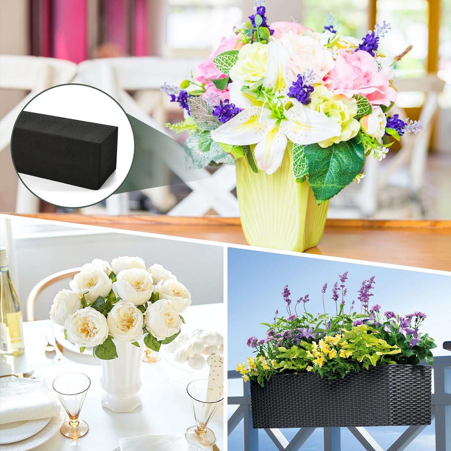GNRZZT 8 Pcs Reusable Floral Foam Blocks, 9" L x 3" W x 3" H Black Dry Flower Foam for Artificial Flowers, Foam for Wedding, Birthdays, Pary, Home Decorations
