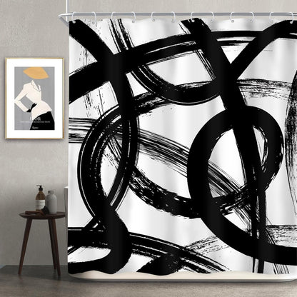 Newsely Black & White Abstract Shower Curtain - Modern Minimalist Design | 60" x 72" Waterproof Bath Decor