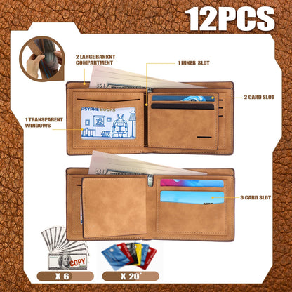 Dansydaisy 12 Pcs Leather Photo Wallet for Dad Fathers Day Blank Wallets Bulk for Men Fold PU for DIY Birthday Gift(Brown)