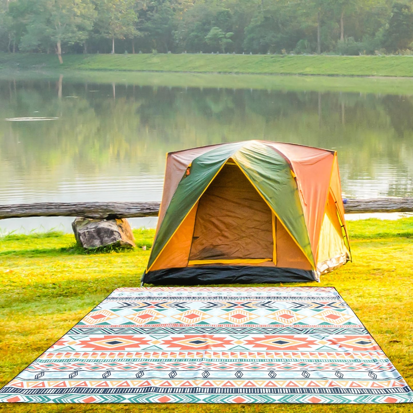 HIHOHO Beach Blanket, Sandproof Beach Mat, Waterproof Quick Drying Lightweight Outdoor Aztec Picnic Mat 79" X 83"/120"x108" for 2-8 Adults for Travel, Camping, Hiking