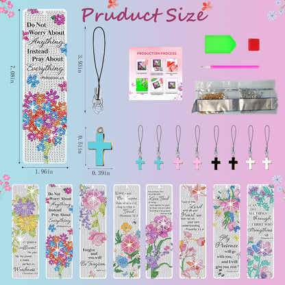 HTTDMY 8PCS Diamond Painting Art Bookmarks,Cute Acrylic Bookmarks Crafts Kits Gifts with Pendants for Adult Women Book Lovers (Flower)