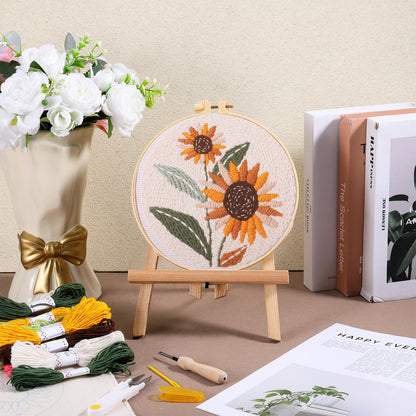 HANLANXUE Punch Needle Kit Adults Beginners, 3 Pcs DIY Easy Flower Embroidery Set for Starter Art Craft, Needling Punching Project with Patterns, Tools, Yarns, Hoop, Instruction