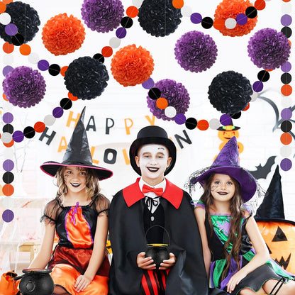 Halloween Decorations Party Black Purple Orange Tissue Paper Pom Poms Polka Dot Garlands for Halloween Baby Shower Classroom 18 pcs