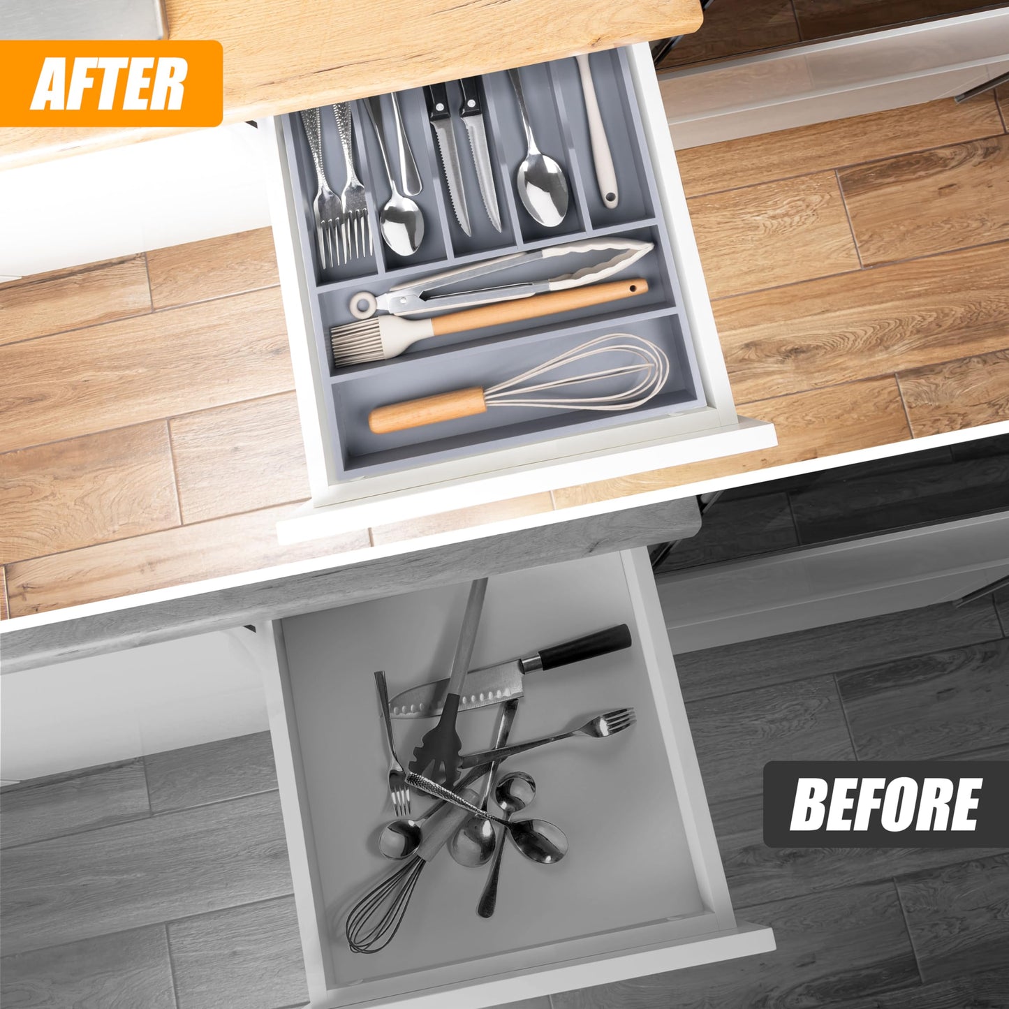 Kitchen Silverware Drawer Organizer and Storage Cabinet Utensil Rack Bathroom Counter Vanity Extra Large Big Cooking Drawer Organizers Countertop Pantry Storage Cabinet Best Kitchen Must Haves 2025