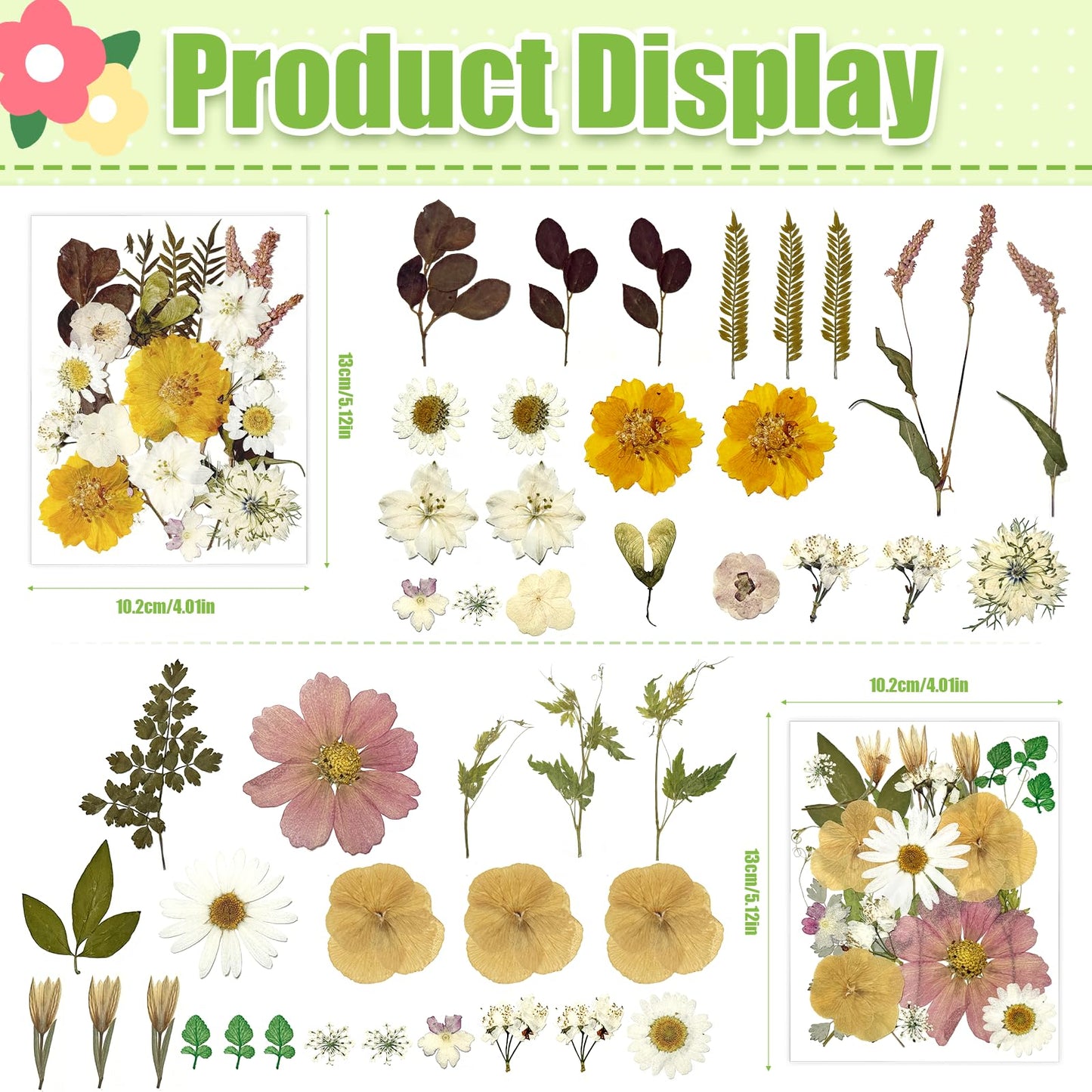 110Pcs Dried Flowers for Crafts, Dried Pressed Flowers for Resin Molds, Retro Style Dry Leaves Kit for Art Crafts Resin Jewelry Making Scrapbook Supplies Card Soap Candle DIY