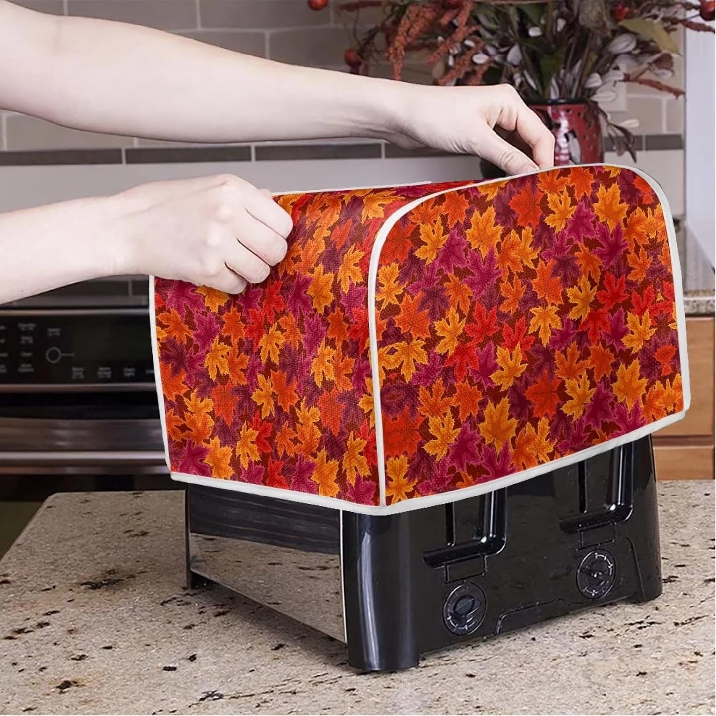 Thanksgiving Maple Leaf Toaster Cover, Dustproof 2 Slice Bread Maker Cover, Small Kitchen Appliance Protection