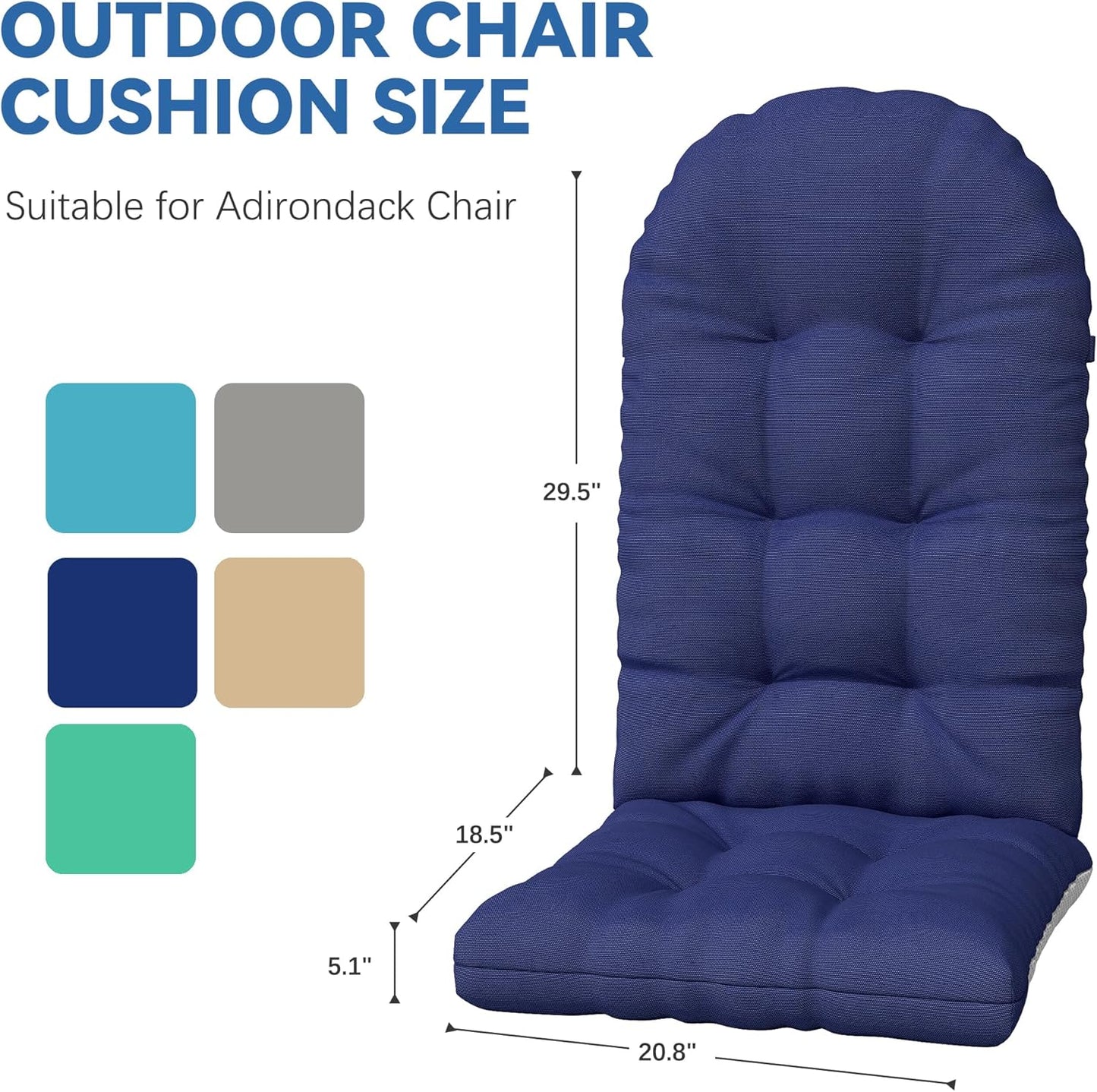 Cushion,48.520.85.5 Inches,High FOOWIN Adirondack Chair Cushion, Thickened Rocking Chair Back Patio Cushions with Ties