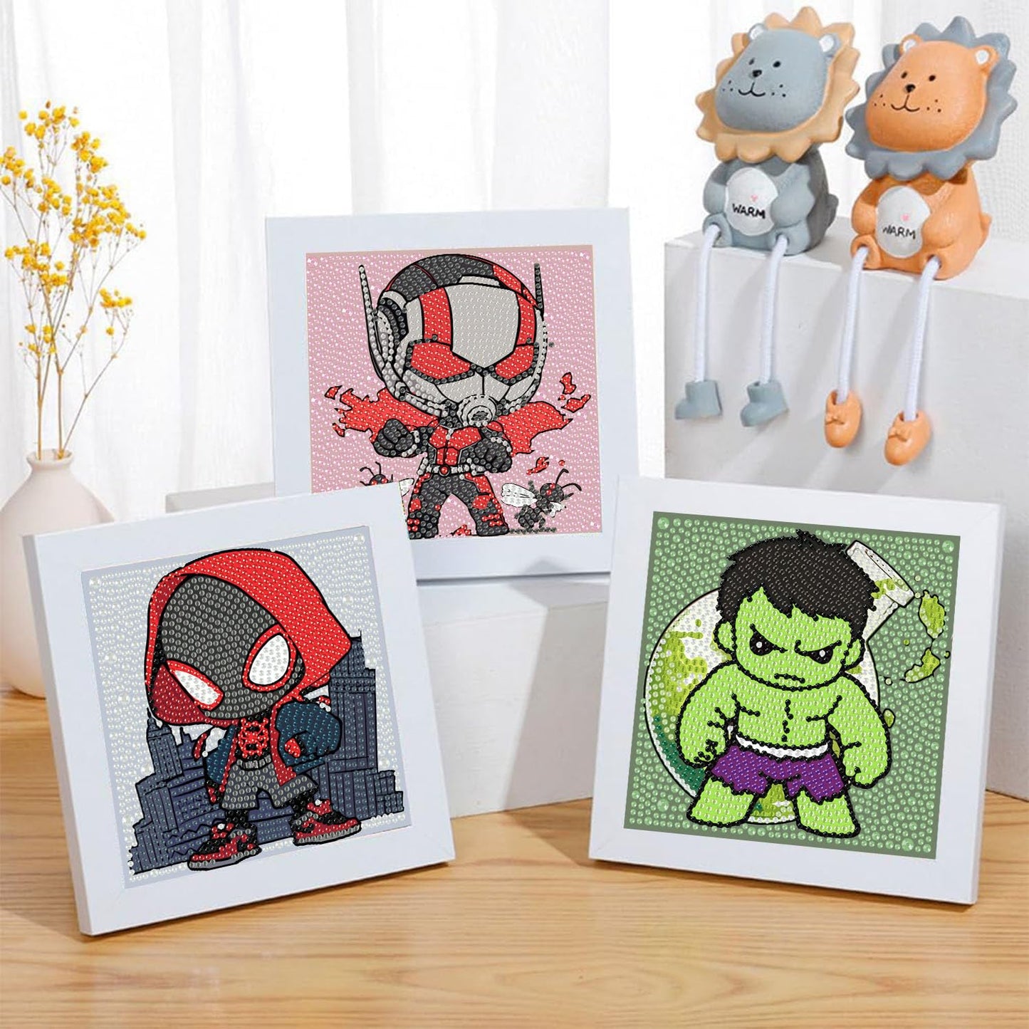 Sretoul 4 Pack Cartoon Diamond Art Kits for Kids-Arts and Crafts for Kids 4-6, 4 Pack Cartoon Gem Painting Kit for Home Wall Decor Present 6X6 inch
