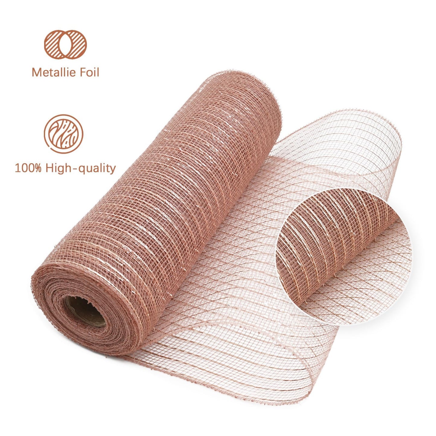 LEEQE 10 Inch Rose Gold Deco Mesh Ribbon Metallic Foil Mesh Ribbon for Wreaths,Crafts,Home Decoration,Halloween,Christmas Tree,20 Yards