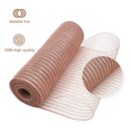 LEEQE 10 Inch Rose Gold Deco Mesh Ribbon Metallic Foil Mesh Ribbon for Wreaths,Crafts,Home Decoration,Halloween,Christmas Tree,20 Yards