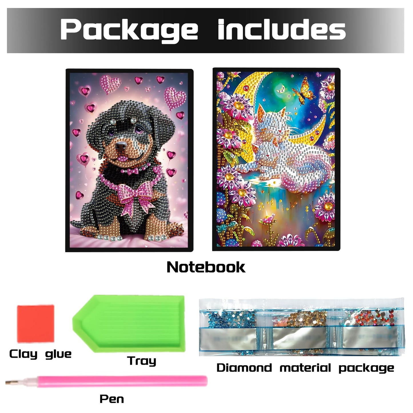 DCIDBEI 2 Pack Diamond Painting Notebooks Dog Cat A5 Blank Diamond Painting Notebook Diamond Art Notebooks Sketchbook Diary Diamond Art Journals Student Office School Supplies (50 Sheets)