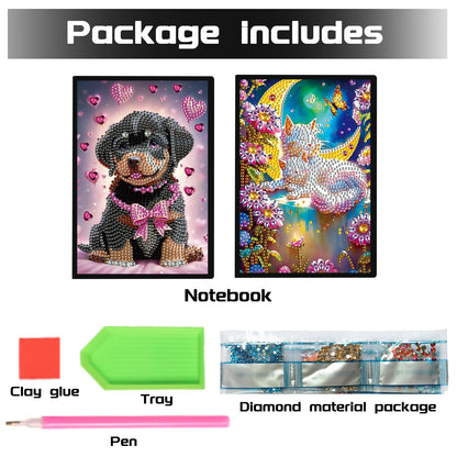 DCIDBEI 2 Pack Diamond Painting Notebooks Dog Cat A5 Blank Diamond Painting Notebook Diamond Art Notebooks Sketchbook Diary Diamond Art Journals Student Office School Supplies (50 Sheets)