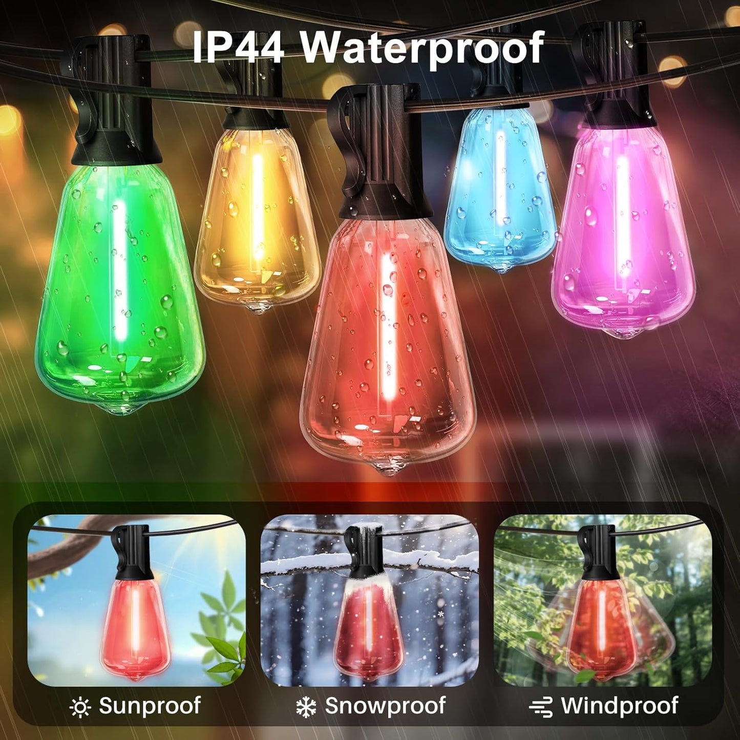 26FT ST38 12+1 Bulbs, Dimmable LAMPHOME Outdoor String Lights, LED Edison Patio Lights with Multicolor Connectable