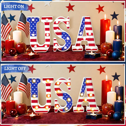 InnovaTools 3 Pcs Light Up Letters, 4th of July Patriotic USA LED Marquee Letter Lights, American Flag Red White Blue Decor for 250th Anniversary Independence Day Table Centerpiece Home Decorations