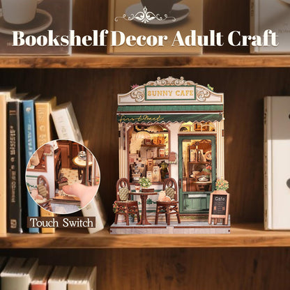 Fsolis Book Nook Kit - 3D Wooden Puzzles for Adults DIY Miniature Coffee House Booknook Gifts for Women Puzzle Lovers (Sunny Cafe)