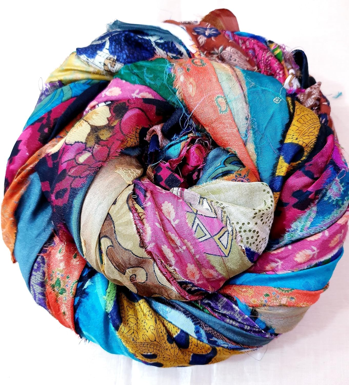 42 Yards Recycled Sari Silk Ribbon Yarn Strips – 42 Pcs 1 Yard Each, Unstitched Pure Silk Fabric Tassel Skeins, Mixed Random Shades for Journaling, Scrapbooking, Jewelry & Craft Projects