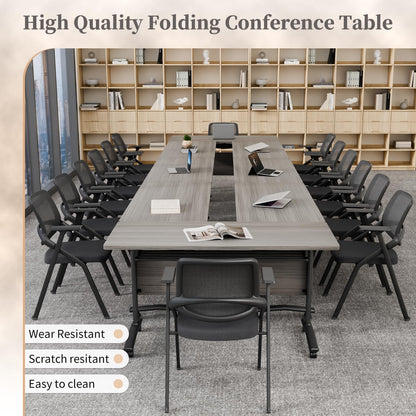 JNMDLAKO Folding Conference Room Table for 6-12 Person, Modular Mobile Large Flip-Top Training Table with Locking Wheels, Modern Rectangular Seminar Meeting Tables for Office (6, Elm, 47.2in)
