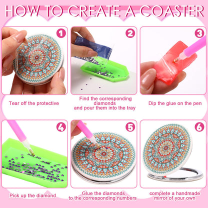 Geetery 12 Pcs Painting Compact Mini Mirror DIY Painting Portable Folding Handheld Makeup Purse Mirror Diamond Art Gift Set for Women