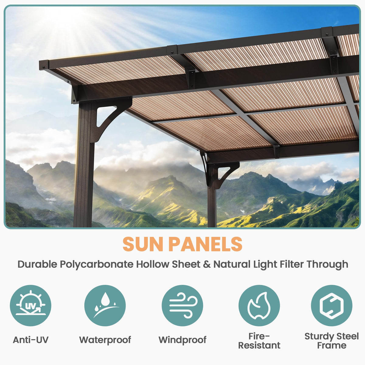 Pamapic 10 * 24FT Wall Mounted Gazebo,Hardtop Lean to Pergola,Outdoor Gazebo,Aluminum Frame Pergola,UV Resistant Polycarbonate Roof,Outdoor Patio Awnings for Deck,Backyard