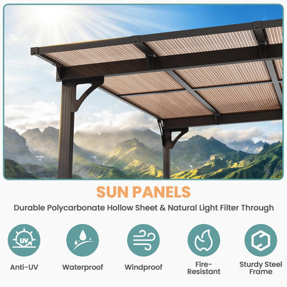 Pamapic 10 * 24FT Wall Mounted Gazebo,Hardtop Lean to Pergola,Outdoor Gazebo,Aluminum Frame Pergola,UV Resistant Polycarbonate Roof,Outdoor Patio Awnings for Deck,Backyard