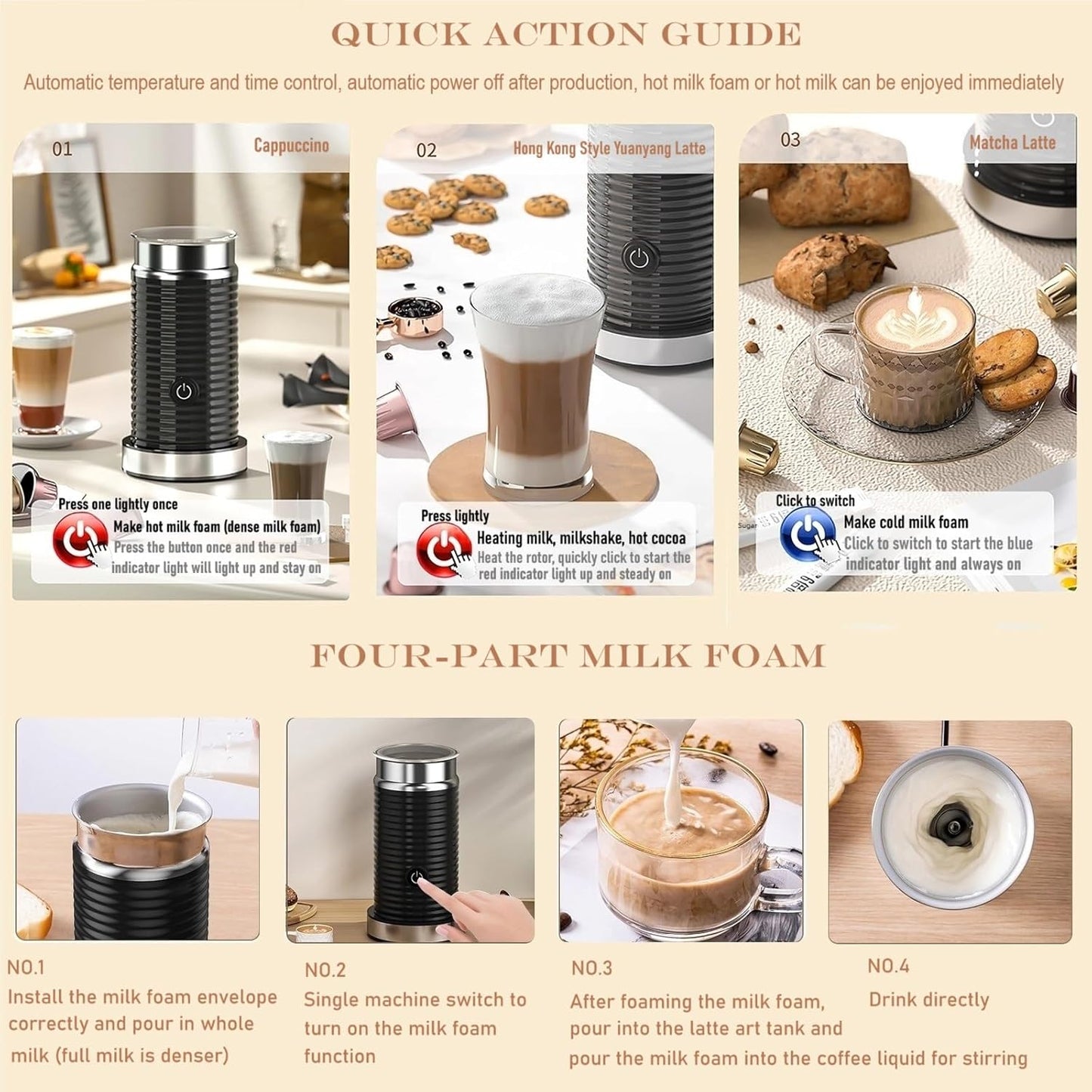 Generic Milk frothing machineAutomatic milk frotherElectric for Hot & Cold Froth, Froth Or Heat MilkMultifunctional